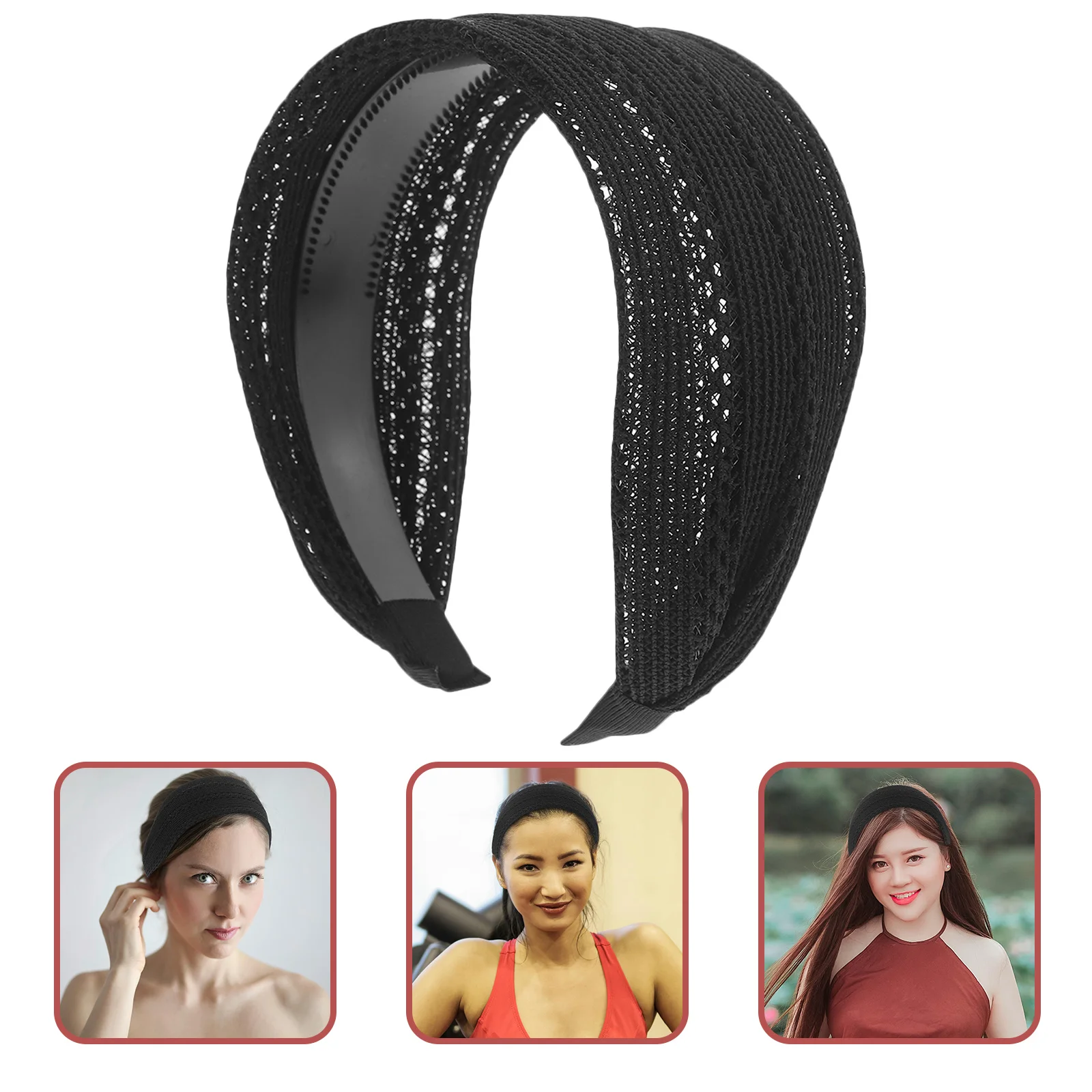 عصابة رأس واسعة للنساء والفتيات، عصابة شعر شبكية سوداء، مريحة وخفيفة الوزن، إكسسوار أنيق للمناسبات الكاجوال والرسمية #2