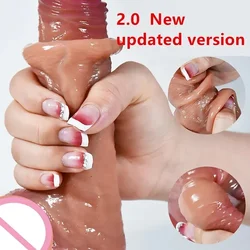 21cm Realistic rubber penis skin strap sliding foreskin testicles vibrator for anal large penis sex toys penis sex toys