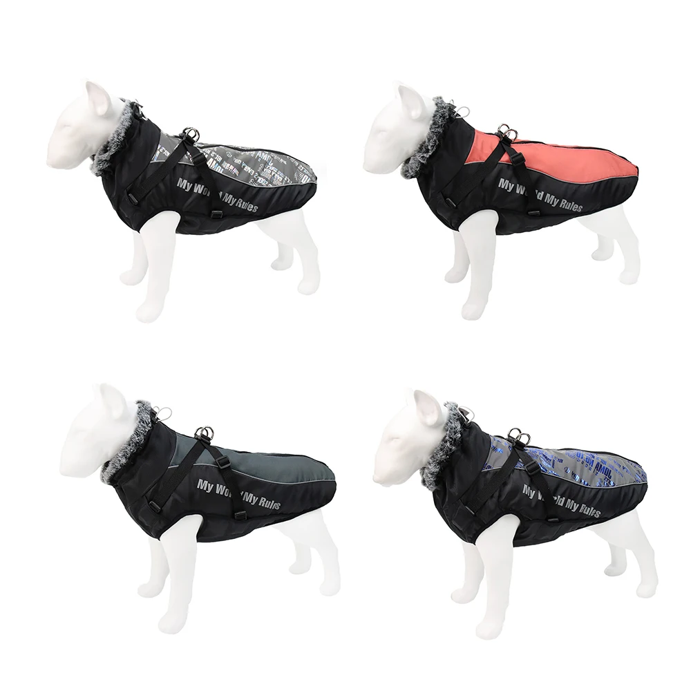 Stay Dry in Style  Waterproof Large Dog Clothes with Warm Furry Collar