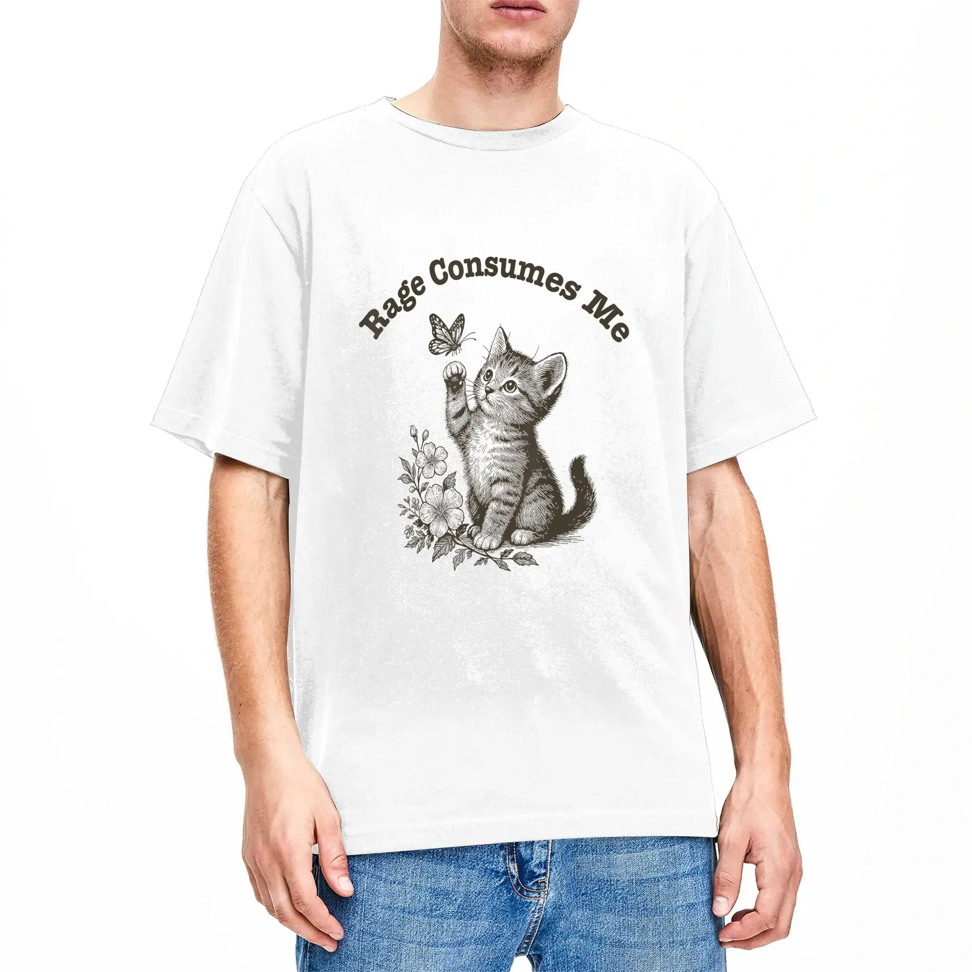 Streetwear T-Shirt Summer Rage Consumes Me Cat Fashion T Shirts  Cotton Tshirt for Couple Y2K Basic Short Sleeve Tops
