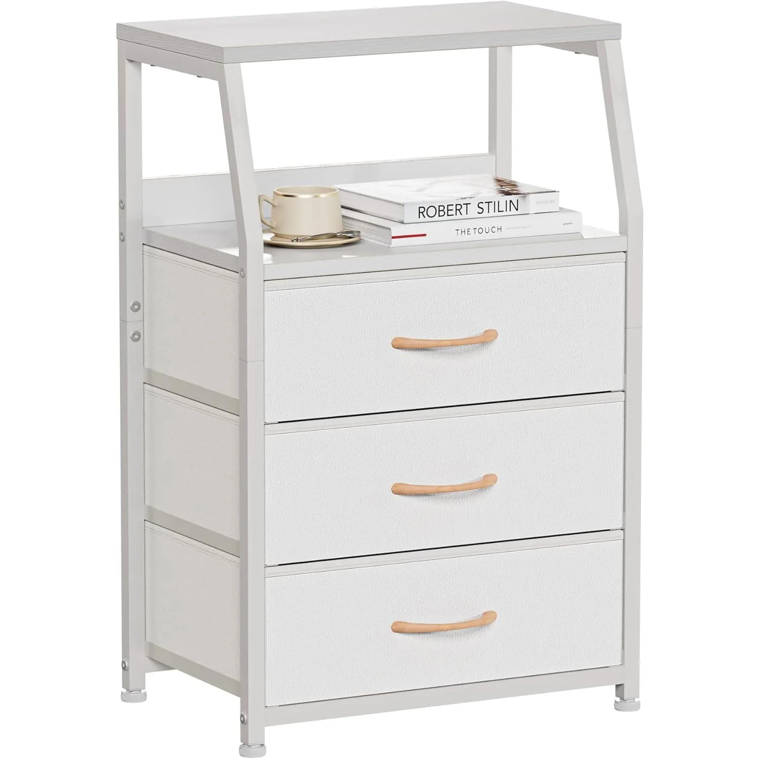 Mesa de Noche con 3 Cajones, Cómoda de Tela para Dormitorio, Sala de Estar, Mesa Auxiliar de 30x40x72 cm
