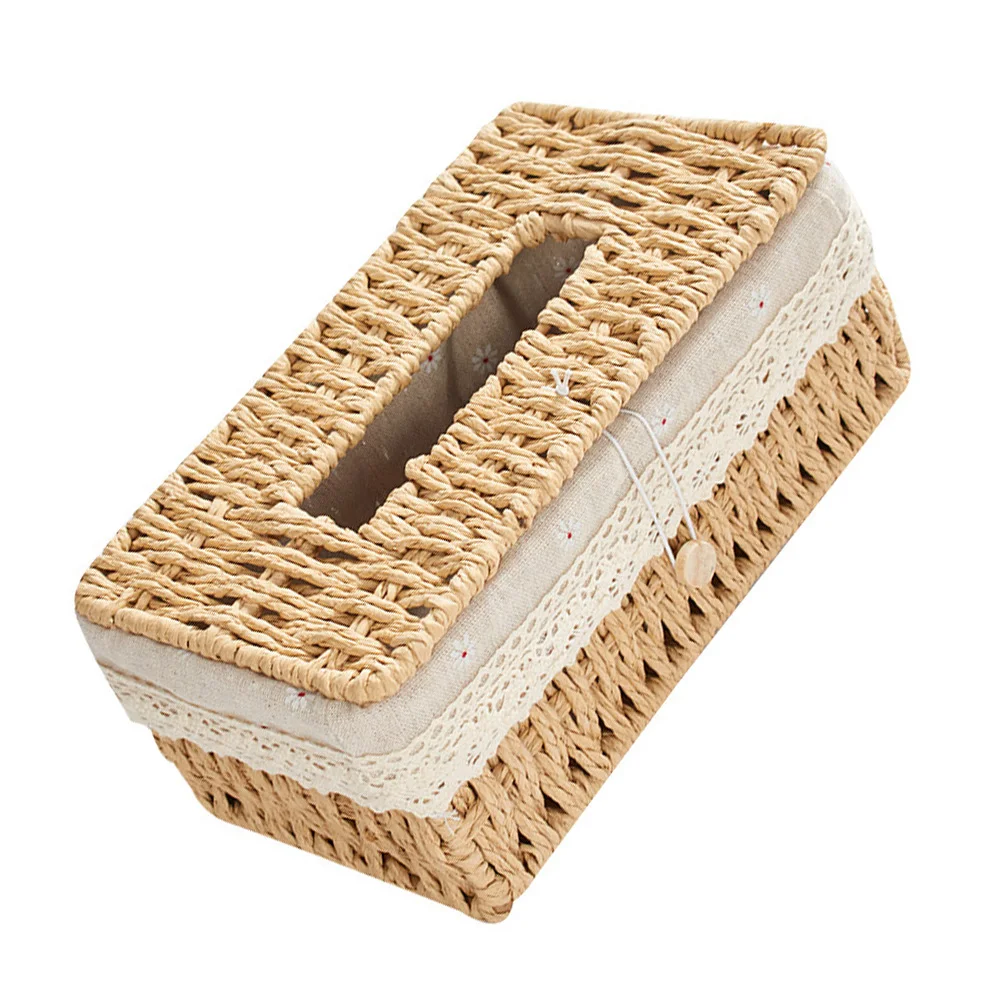 

Napkin Box Tissue Container Storage Box H woven Iron Cotton Linen Paper Rope Simple Design Long Service Easy Refill Desktop