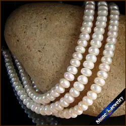 Special offer 9x6 mm Button Big Natural Pearl Necklace White Freshwater Pearl Beads Necklace Mother's Gift Wedding Jewelry 16.5