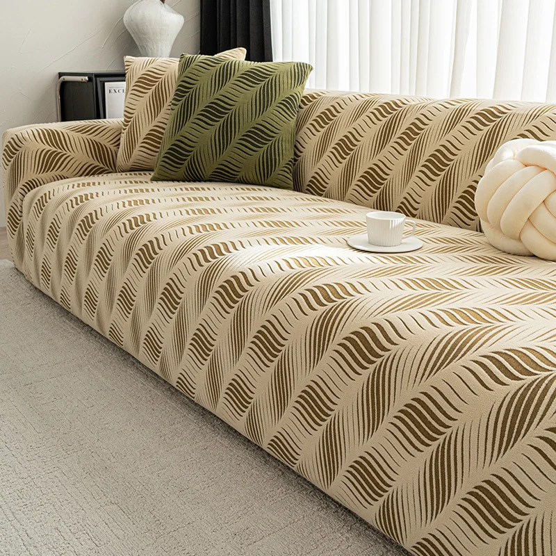 Luxury High Elasticity Sofa Cover Diagonal Leaf Corner Couch Cover for Living Room All-Season Velvet Dust-Proof Home Accessories