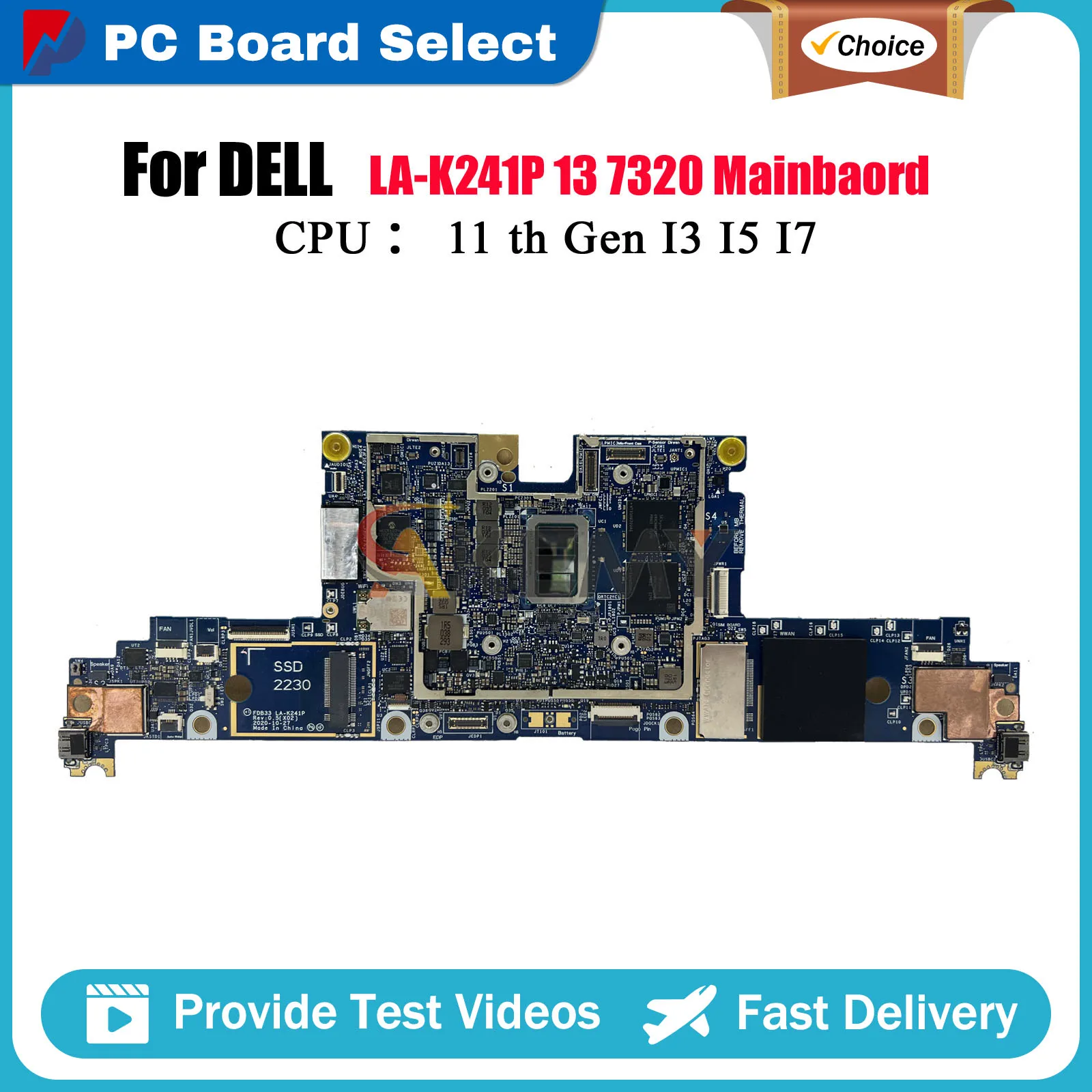 Placa-mãe para notebook DELL Latitude 13 7320 2 em 1 LA-K241P com CPU i5 i7 4g/8g/16g 0TNW0H 0H239K 0P00J4 Testado OK