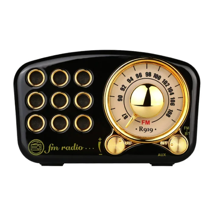 Brochure de haut-parleur Bluetooth rétro, radio FM en bois, style classique à l'ancienne, prise en c