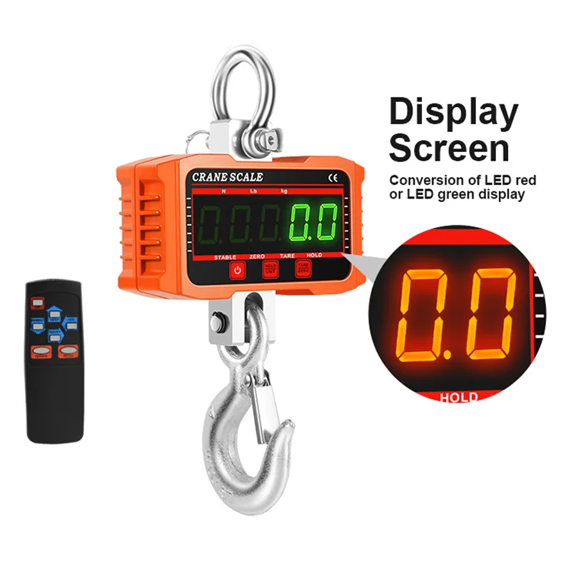 

Digital Hanging Scale 1500kg/1000kg/500kg Crane Scale with 65ft Remote Control Heavy Duty LED Industrial Hook Weighing Scales