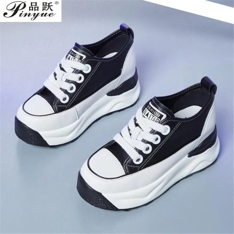 7cm Women dermis Breathable Sneakers Increased Platform Shoes Casual Footwear Leisure Leather Women's Vulcanize Shoes 34 39