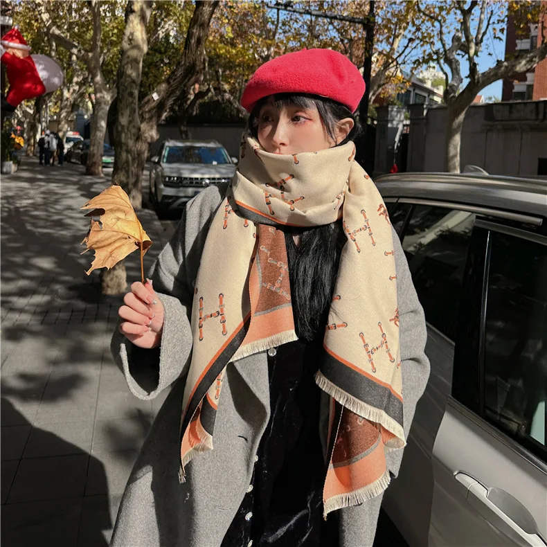 Осень-зима 2023, женский винтажный шарф для корейских студентов, пашмина, утолщенная теплая шаль для пар с кондиционером