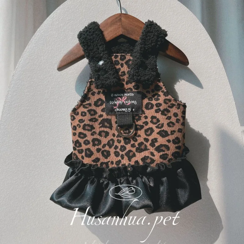 Winter Pet Princess Dress Elegant Luxury Warm Overcoat For Small Dog Cat Clothes Colarful Leopard Bowknot Pet Dog Party Dress