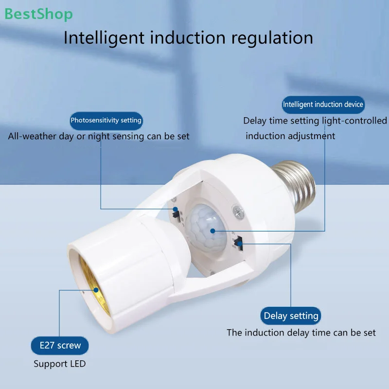 E27 Radar Human Body Sensing Lamp Head Holder AC 100-240vs Crew Sensor Switch Lamp Base For Staircase Corridor Garage