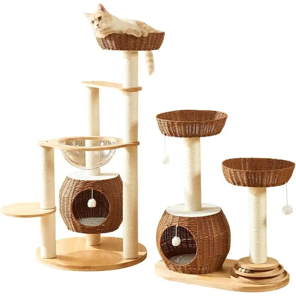 

Компактный, компактный по размерам, экономящий место кошачий дерево-переходник из ротанга с сизалевой лазалкой и платформой для прыжков для котят (B)