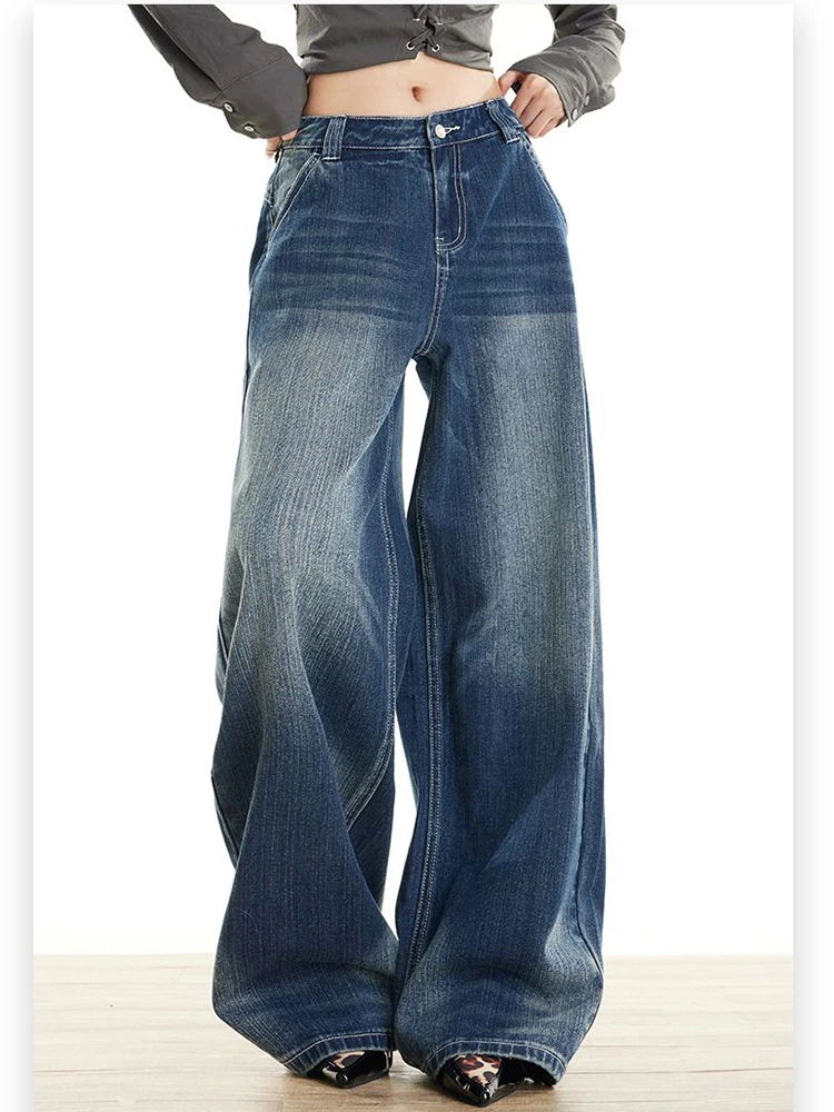 

Винтажные мешковатые джинсы для женщин, широкие брюки Y2K, большие прямые джинсы в стиле Харадзюку, брюки с высокой талией