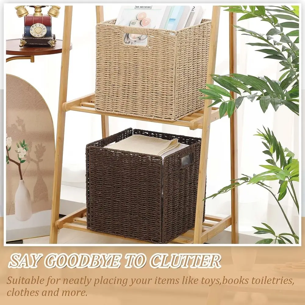 12-Pack Foldable Wicker Storage Baskets, Beige & Brown, 11 with Handles for Home Organization