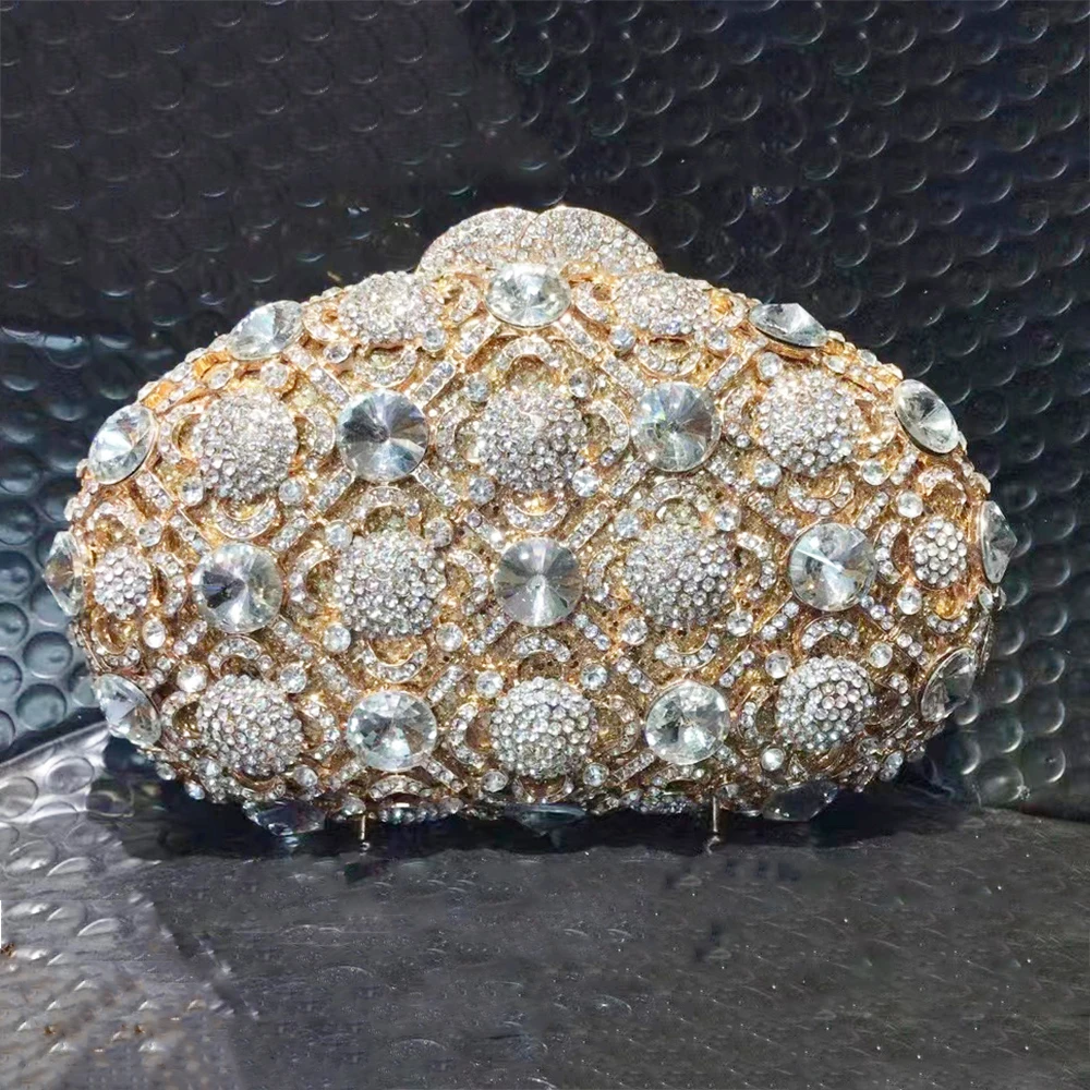 WHTUOHENG Silver Crystal Wedding Bridal Clutches Bags For Women Rhinestone Metal Party Handbags New Lady Dinner Diamond Purses