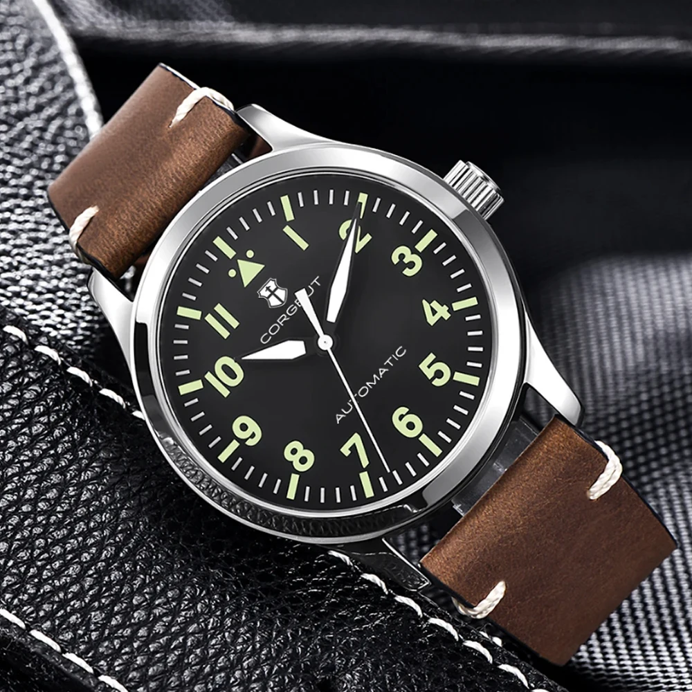 Luxury NH35 42mm Corgeut Sapphire Watch Military Men Reloj Automatic Sport Design Clock Luminou Leather Mechanical Wrist Watches