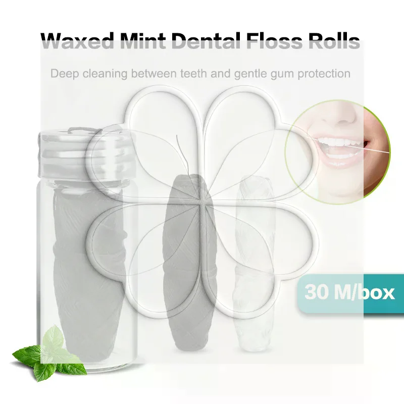 30m Vegan Biodegradable Bamboo Charcoal Dental Floss With Refillable Glass Holder Mint Flavored Tiny Floss