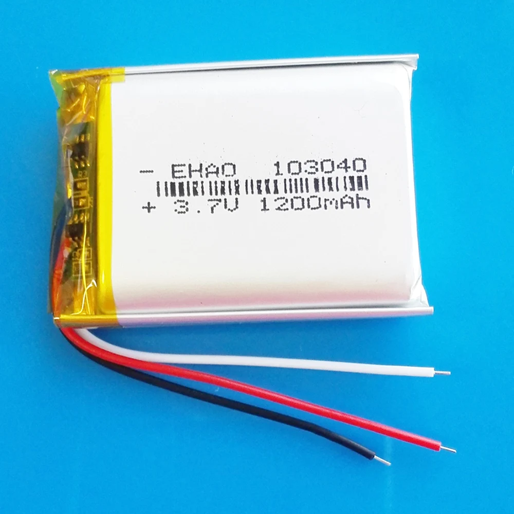 EHAO 103040 3.7V 1200mAh Lipo Polymer Lithium Rechargeable battery with 3 wires For MP3 GPS DVD  Recorder Headset E-book Camera