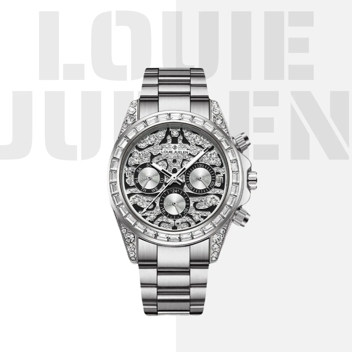 

LOUIE JUELEN Light Luxury series diamond-encrusted hollow automatic men's waterproof steel belt mechanical watch