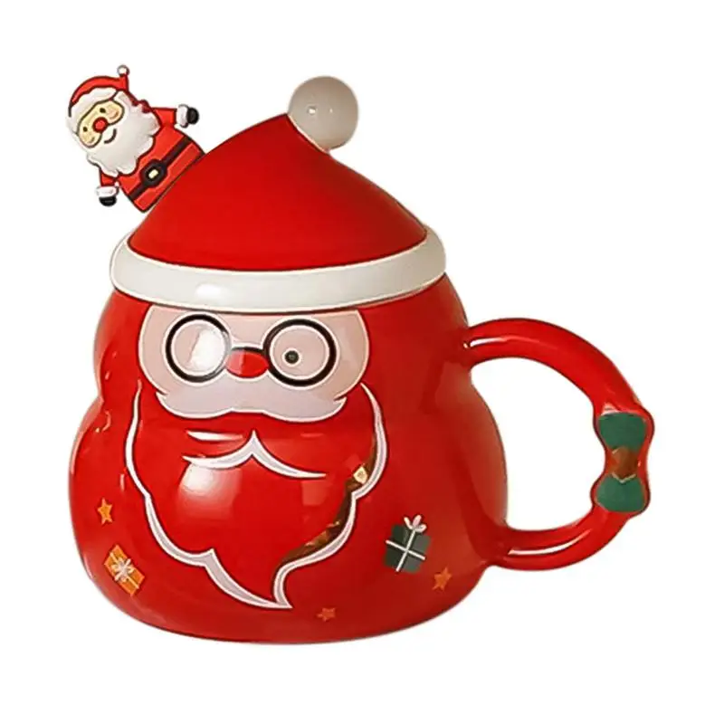 Christmas Tea Mug 500ml Ceramic Milk Mug With Christmas Hat Lid And Santa Claus Spoon Juice Cup With Handle For Women Girls