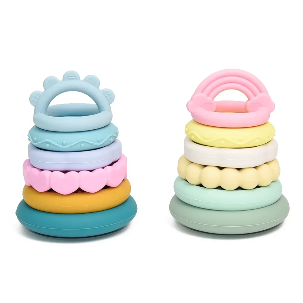 TeWindsor-Jouets de construction en silicone pour bébé, sans BPA, 3D dos Montessori, à empiler, cadeau