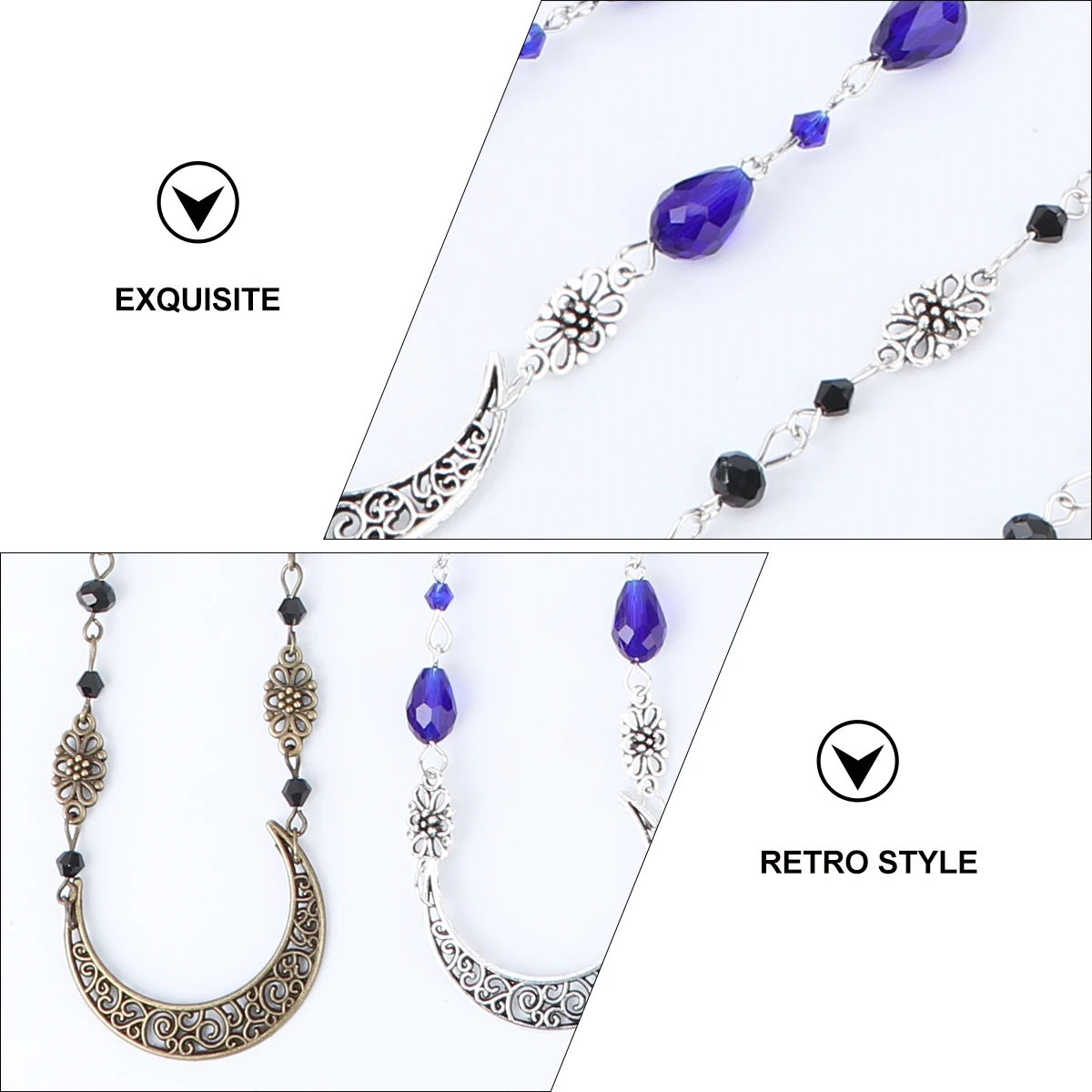 

3pcs Retro Crystal Headband Vintage Alloy Moon Design Artificial Crystal Forehead Chain For Women Wedding Party Prom (Bronze