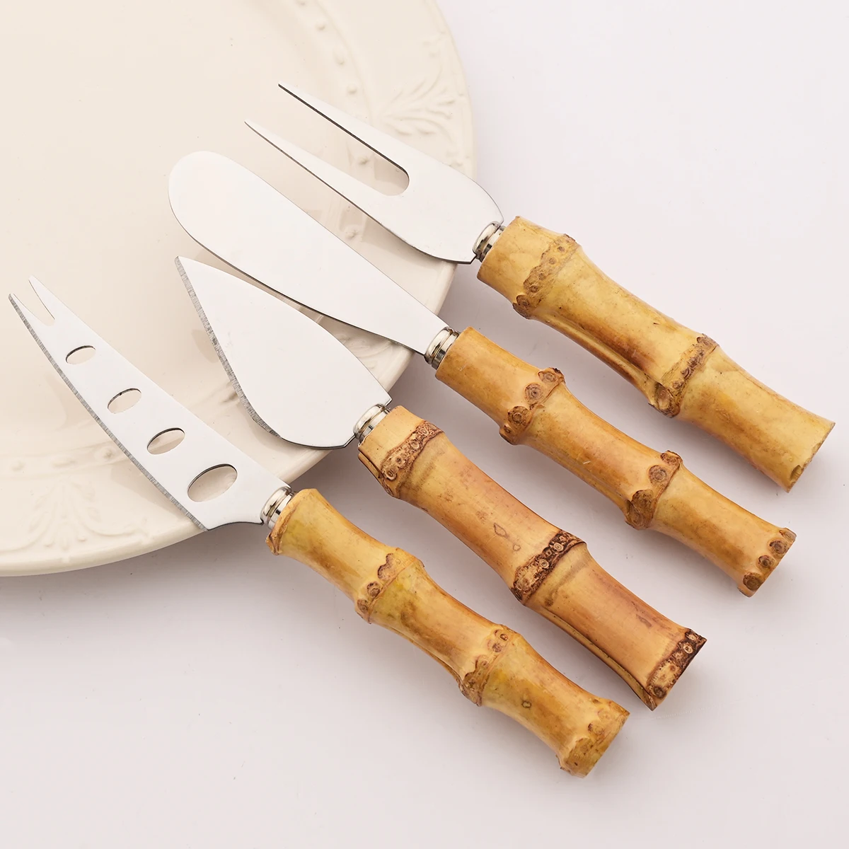 Bamboo Cheese Knives Set Cheese Cutlery Stainless Steel Cheese Slicer Cutter Mini Knife Butter Knife Spatula Fork Kitchen Tools