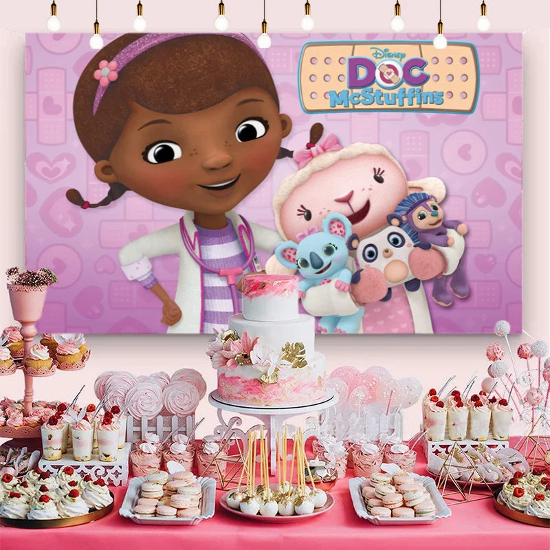 Doc McStuffins Birthday Backdrop Happy Birthday Photo Background Disney Girls Birthday Party Decoration Stand Photobooth