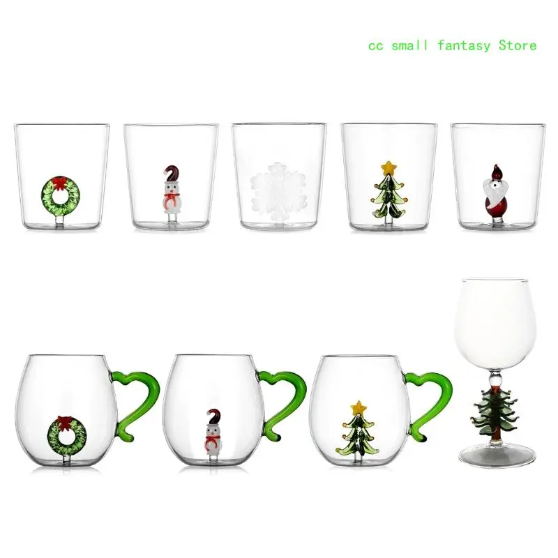 

R3MA Decorative Christmas 3D Glass Mug Unique Wreath Pattern Drink Cup for Parties