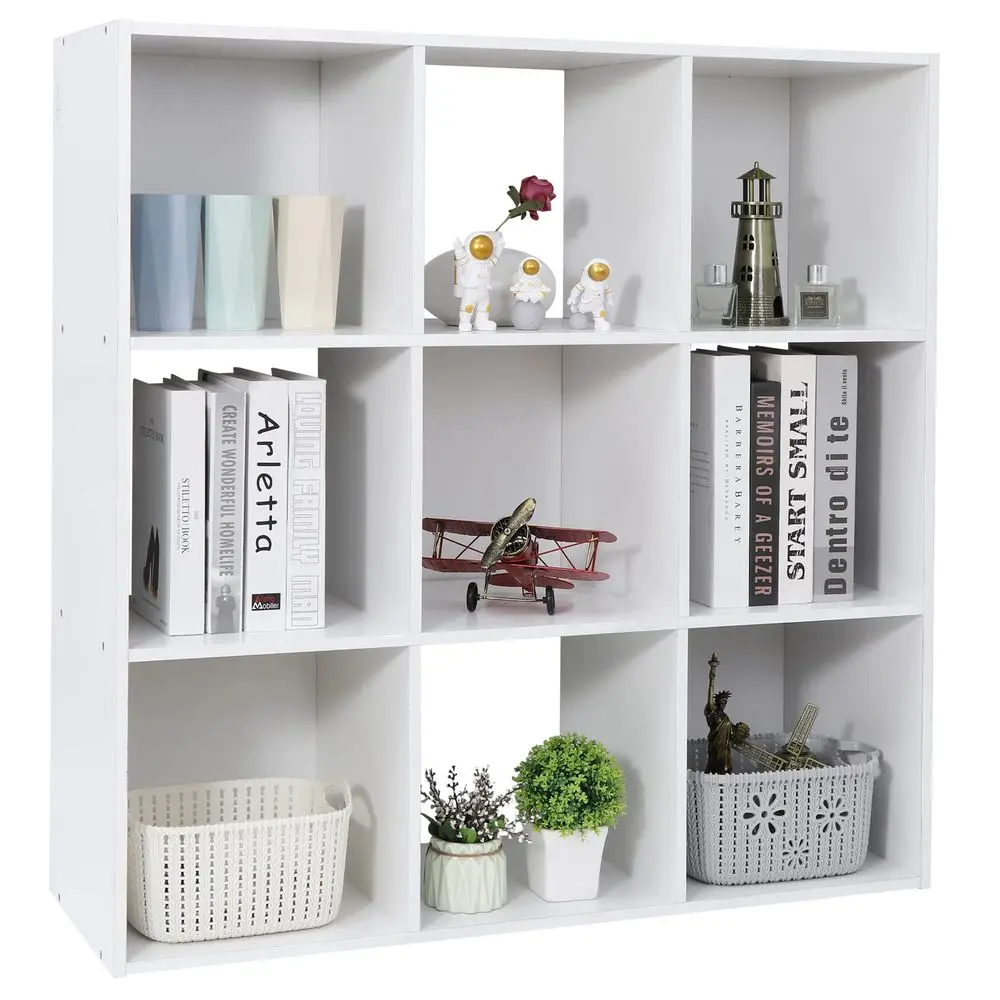 

DEAL 9 Cube Storage Organizer 11 inch Cube Storage Shelf 3 x 3 Wood Bookcase Display Bookshelf with 5 Removable Back Panels for
