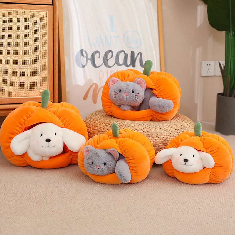 

Creative Cartoon Puppy Pumpkin Nest Plush Throw Pillow Toy Cute Stuffed Animals Dog Cat Plushies Cushion Doll Anime Soft Toys