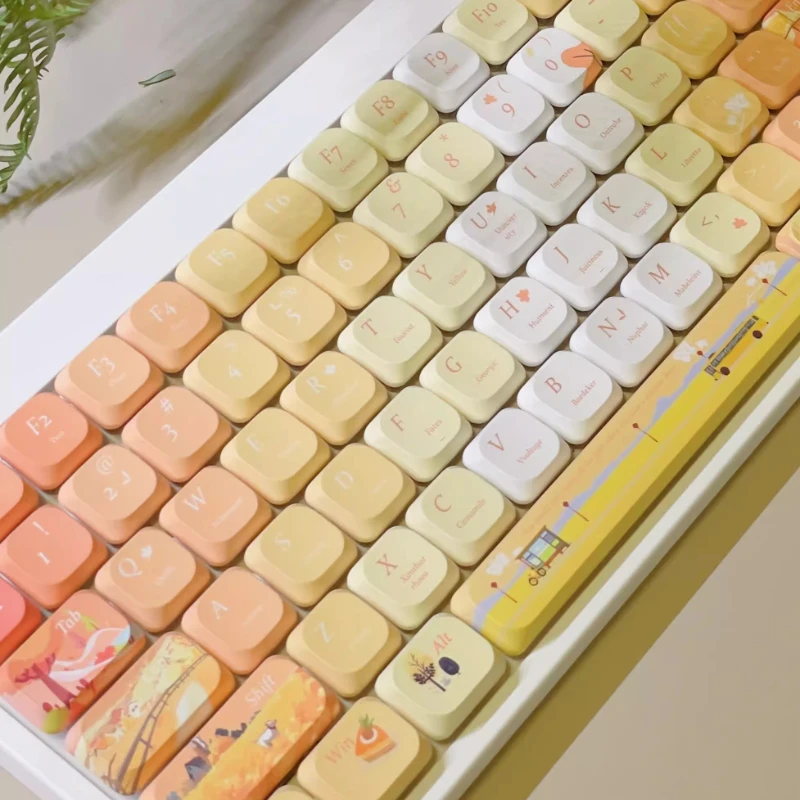 Step Autumn Maple Short Axis Keycaps Custom ADA Profile Key Caps Cute Yellow Cartoon Anime Point Key Caps Original Design Gifts