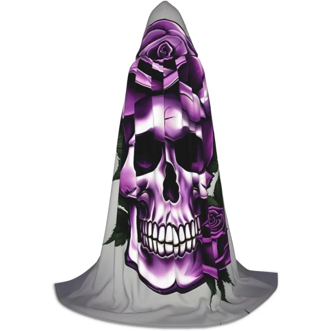 

Purple Rose Skull Print Hooded Cloak For Halloween Costumes Medieval Cape With Hood For Role Play Parties keep warm