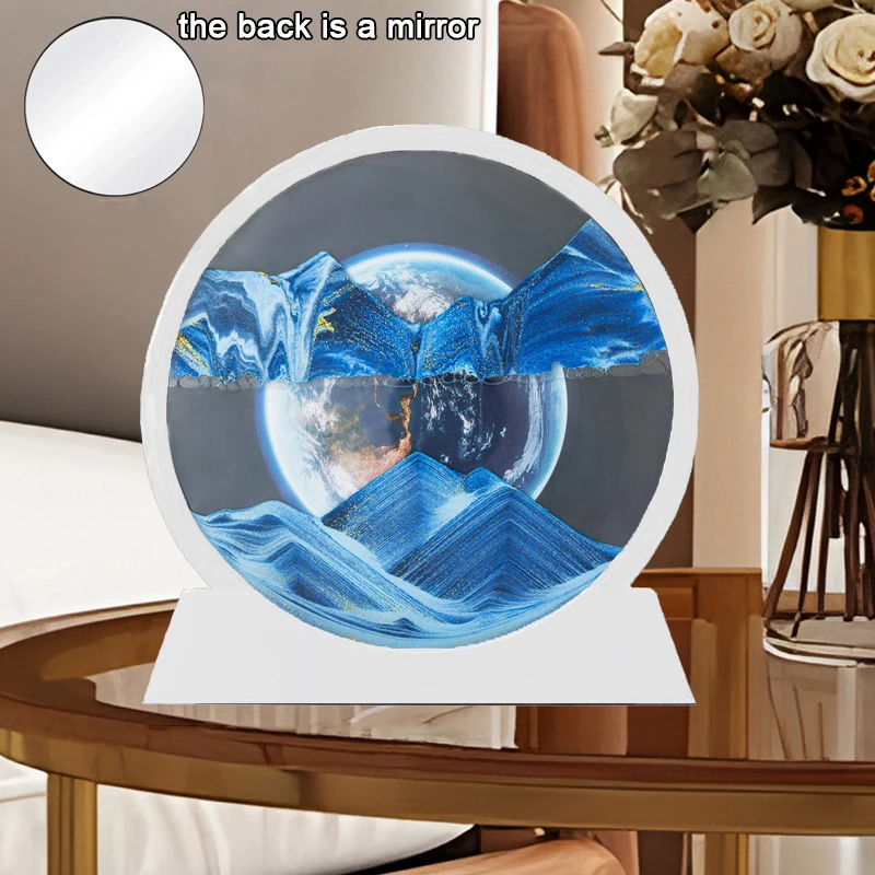 

3D Sandscape Moving Sand Art Picture Earth Deep Sea Landscape Quicksand Round Hourglass Flowing Sand Frame Painting Home Decor