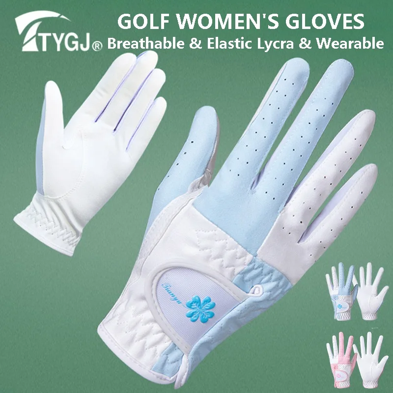 

TTYGJ 1 Pair Ladies Microfiber Non-slip Golf Gloves Women Breathable Sports Mittens Girls Left and Right Hand Golf Gloves