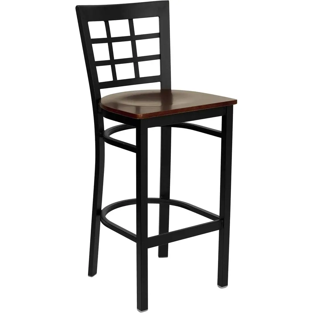 Black Metal Restaurant Barstool with Wooden Seat