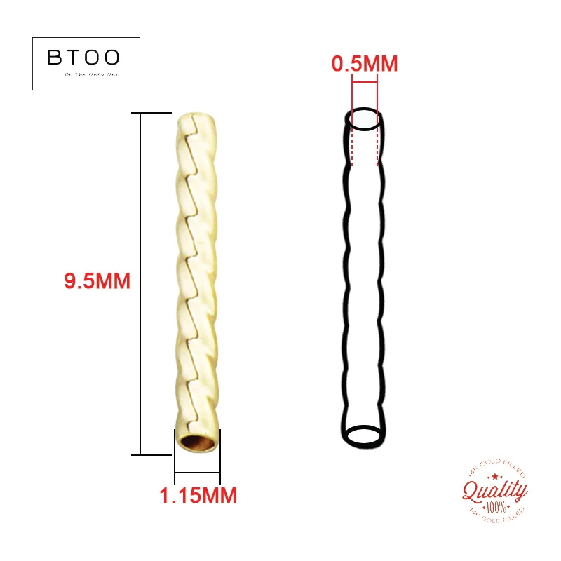 14K Gold Filled Gerade Geschnittene Twist-Tube-Perlen, Gold Filled Twist-Tube-Perlen, Abstandshalter-Tube, Anlaufbeständige Schmuckkomponenten – Detail 8