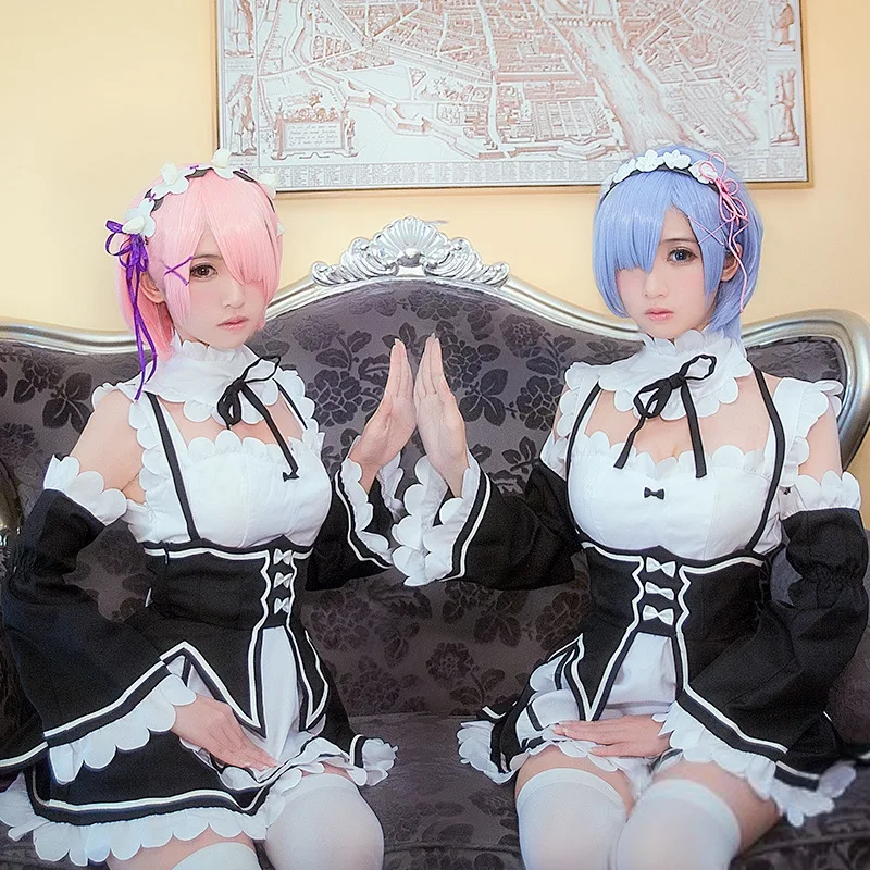 

Anime Re:zero Kara Hajimeru Isekai Seikatsu Life In a Different World Ram Rem Cosplay Costume Maid Dress Halloween Costume