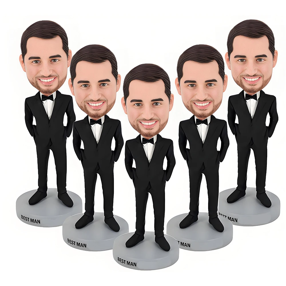 

Custom Groomsman Bobblehead Figurine, Black Tuxedo, Best Man Gift with Display Stand