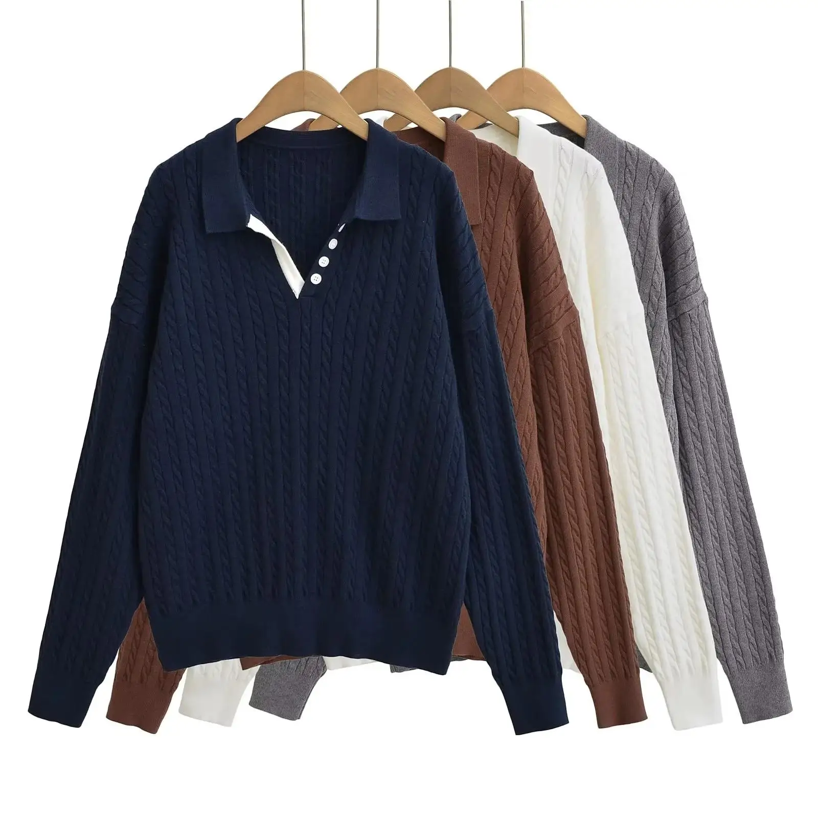 

Lazy Sle Anti-Aging Knitted Set Collar Soft And Smooth Twist Knitted Sweater Women's Elastic Waist orts Skirt Two-Pi...