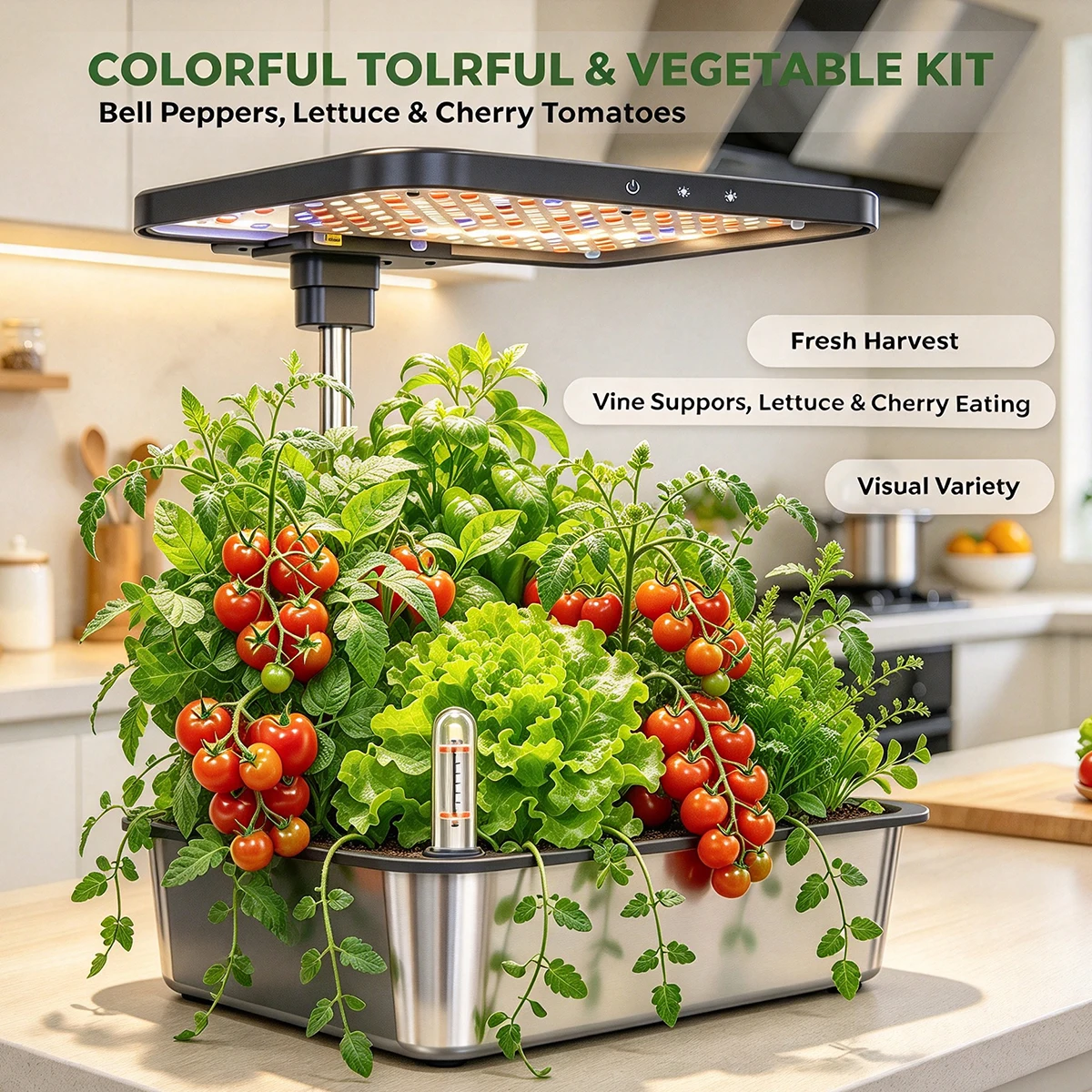Indoor Herbs Garden Hydroponics Growing System Kit,15 Pods Soilless Planting Gardening Box with LED Grow Lights-Stainless steel