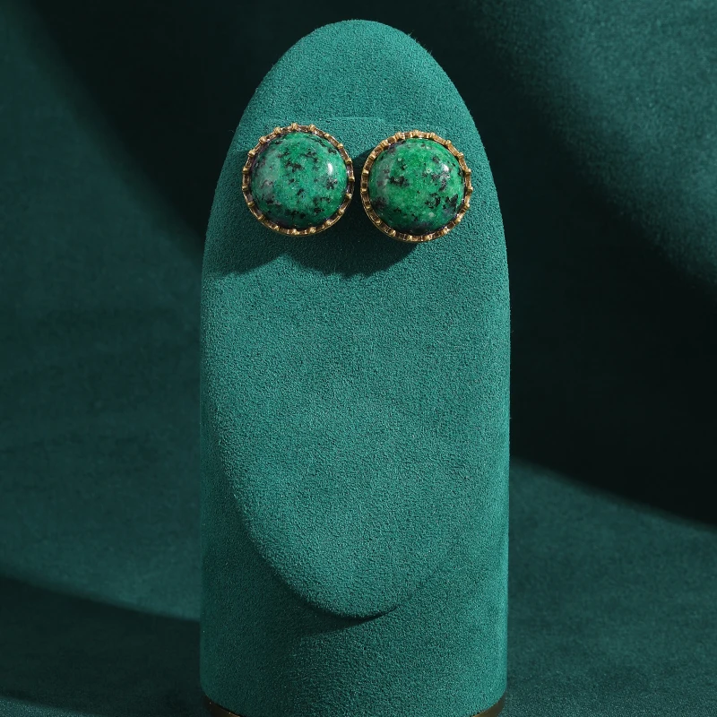 

Винтажные круглые зеленые серьги-гвоздики из натурального камня, ювелирные изделия для женщин, золотой цвет, роскошное качество, ретро, антикварный дизайнерский подарок на день матери
