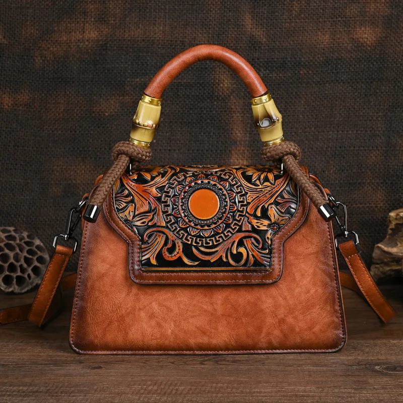 3D Floral Women Handbag Vintage Female Leather Tote Bag Fashion Ladies Shoulder or Crossbody Bags