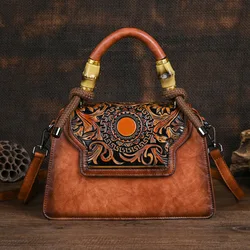 3D Floral Women Handbag Vintage Female Leather Tote Bag Fashion Ladies Shoulder or Crossbody Bags