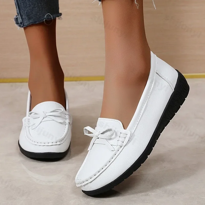 Women's Shoes Nurse's Shoes Lightweight Comfortable Non Slip Designer PU Leather Bow Plus Size 44 Casual Walking Zapatos Mujer