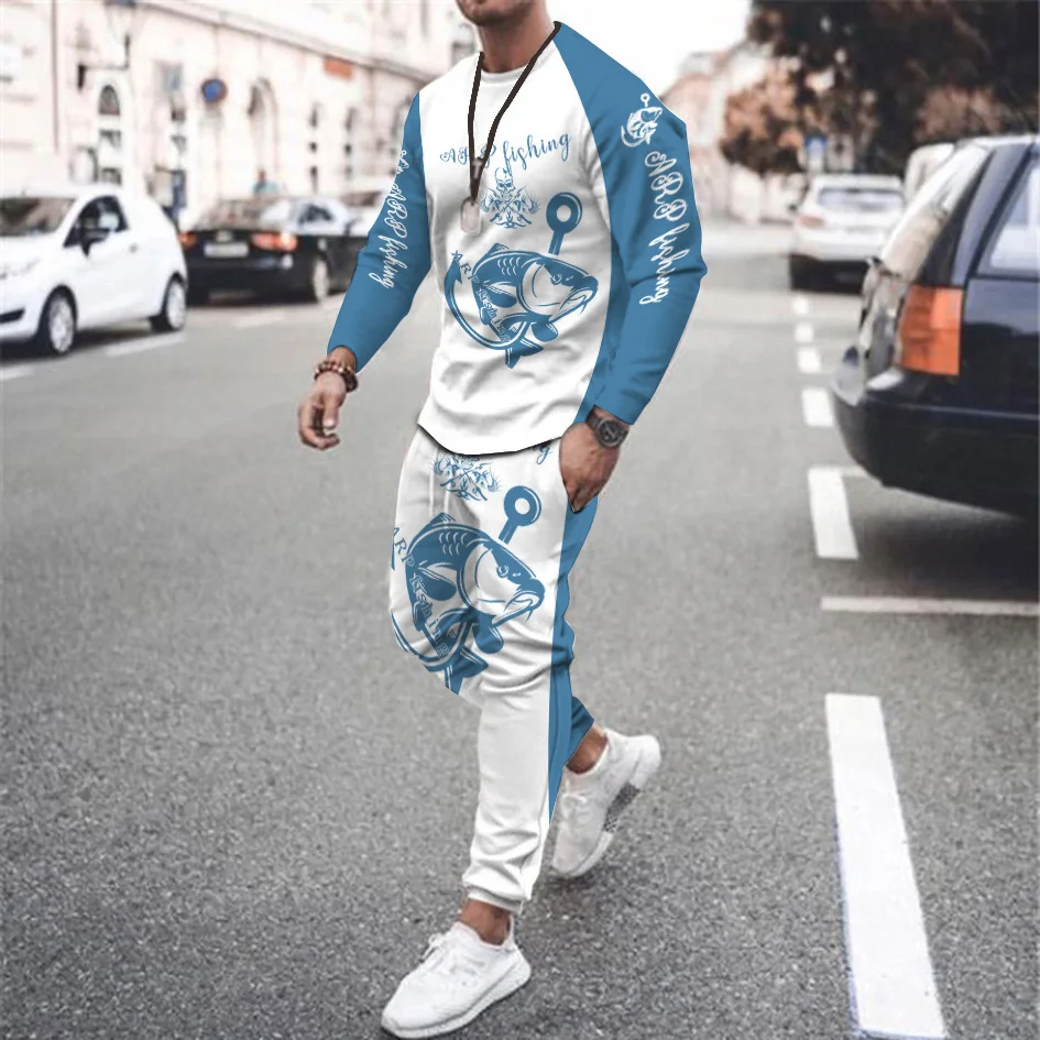 New Hot-selling men's printed long-sleeved trousers set breathable and quick-drying comfortable casual elite Jogging 2Pcs Sets