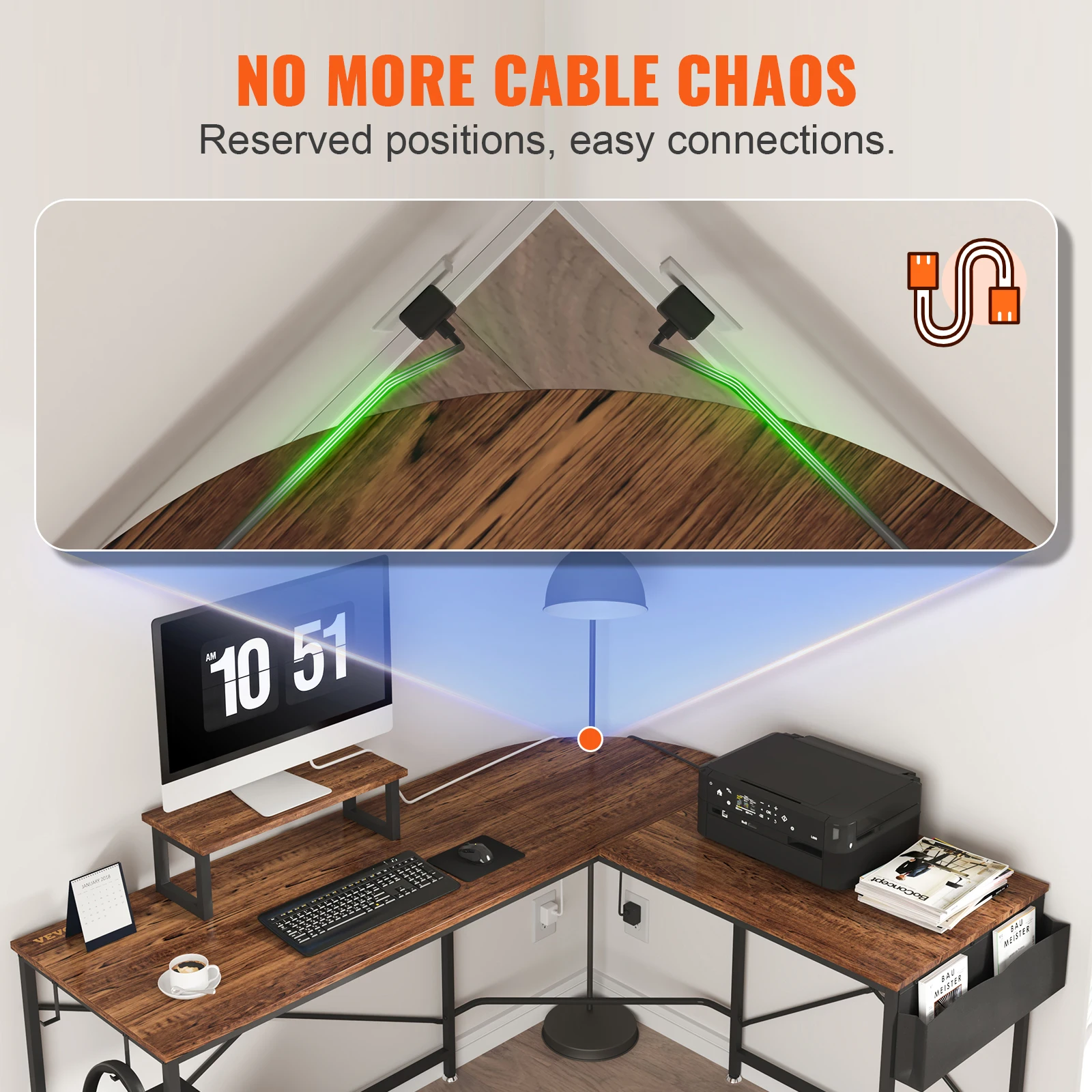 VEVOR L Shaped Computer Desk 59 inch Corner Desk with Storage Bag Monitor Riser and CPU Stand Home Office Work Desk Gaming Desk