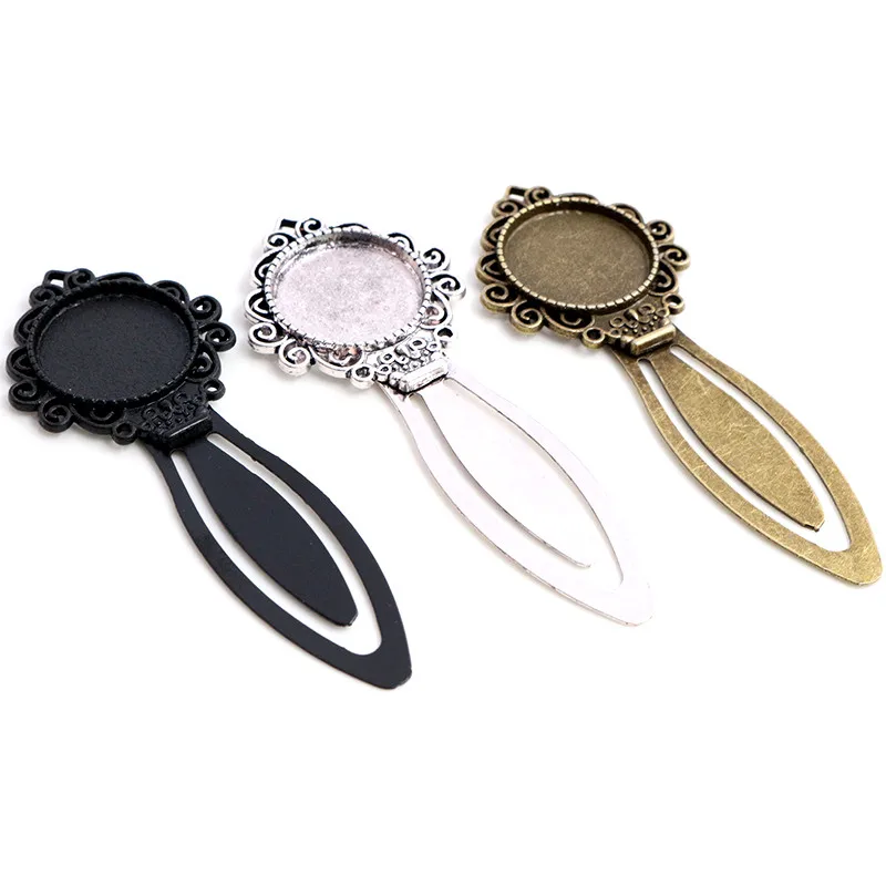 New Fashion 2pcs 20mm Inner Size Antique Silver Plated Bronze Black Vintage Handmade Bookmark Cabochon Base  Cameo Setting.