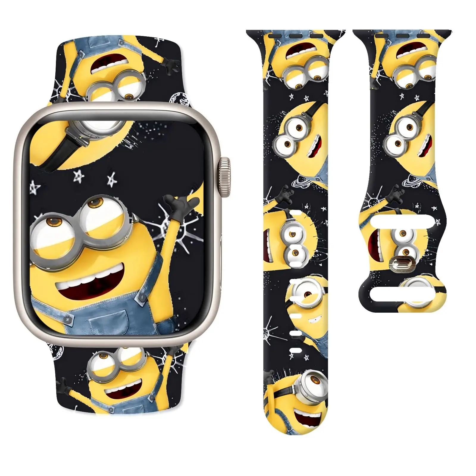 

Clumsy-cute Minions Series Pattern Print Strap for Apple Watch 11/10/9/8/SE, Soft Replacement Silicone Band 46mm/45mm/44mm/42mm
