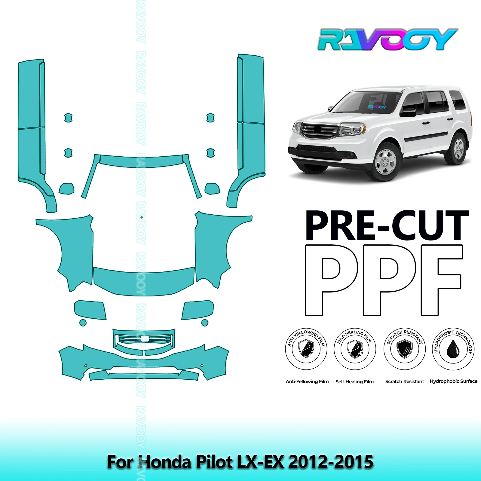 

8.5Mil Precut Paint Protection Film PPF Clear Bra Front Kit+Rockers For Honda Pilot LX-EX 2012-2015